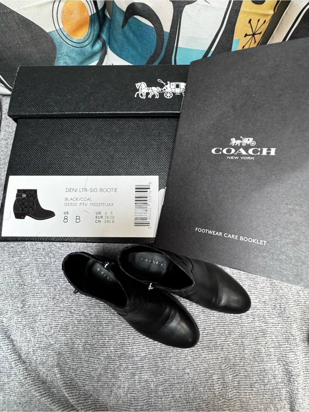 Coach Deni Signature Monogram zip closure Black Leather Booties